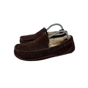 UGG Men's Size 10 Ascot Shearling Lined Suede Brown Slipper House Shoe Loafer